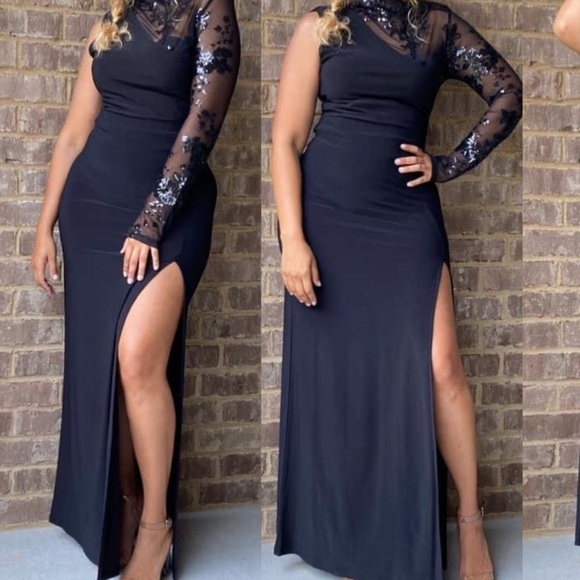 One sleeve dress. Black with black sequin arm. (S) - Picture 2 of 4